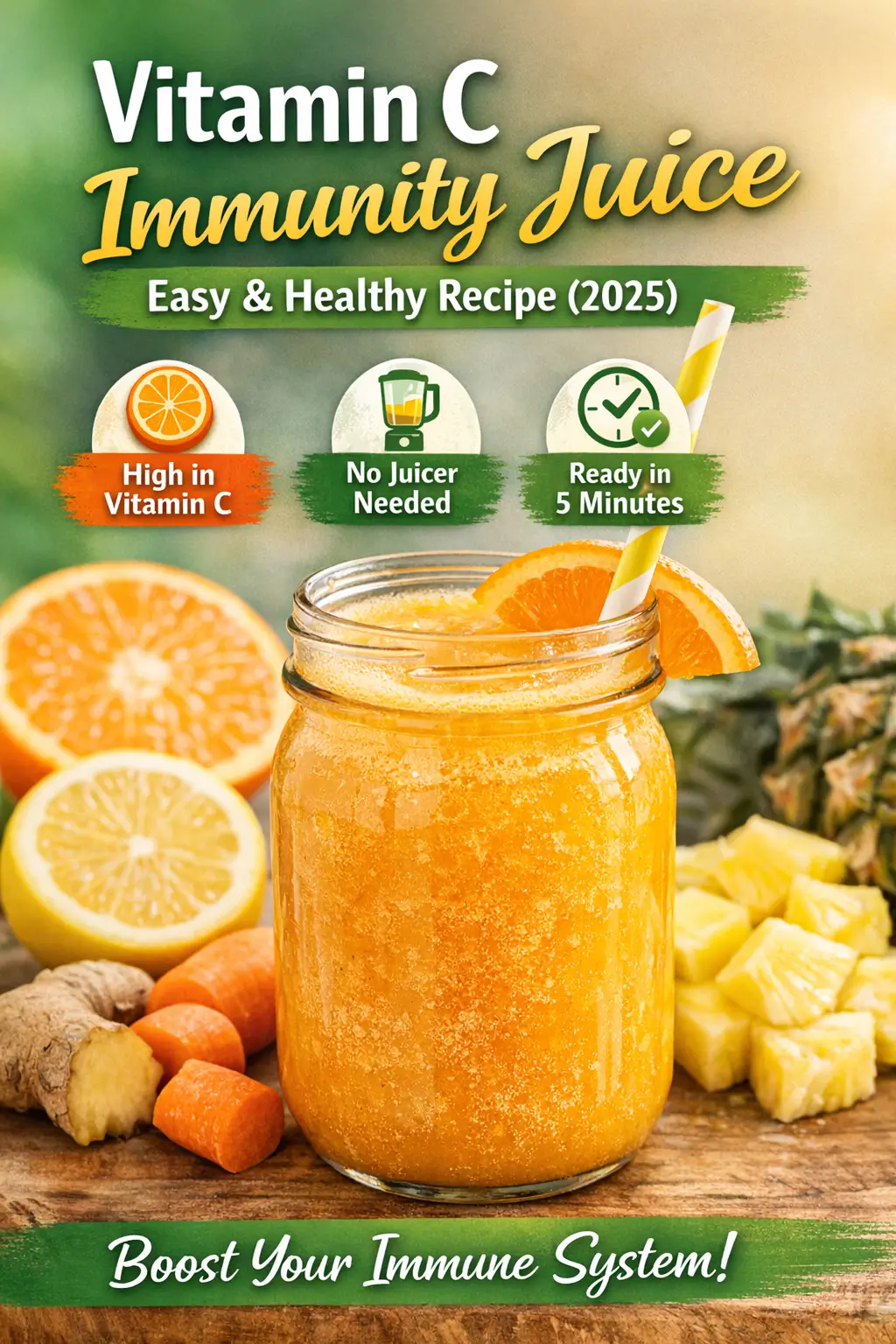 Vitamin C immunity juice made with oranges, pineapple, and lemon