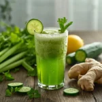 fresh celery and cucumber juice in a glass